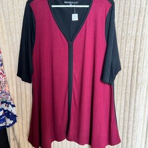 Women's Black and Red V-Neck Blouse.